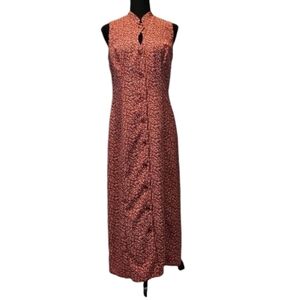 D.B.Y. Vintage Red Floral Button Front Tie Back Maxi Dress 100% Polyester Sz 10